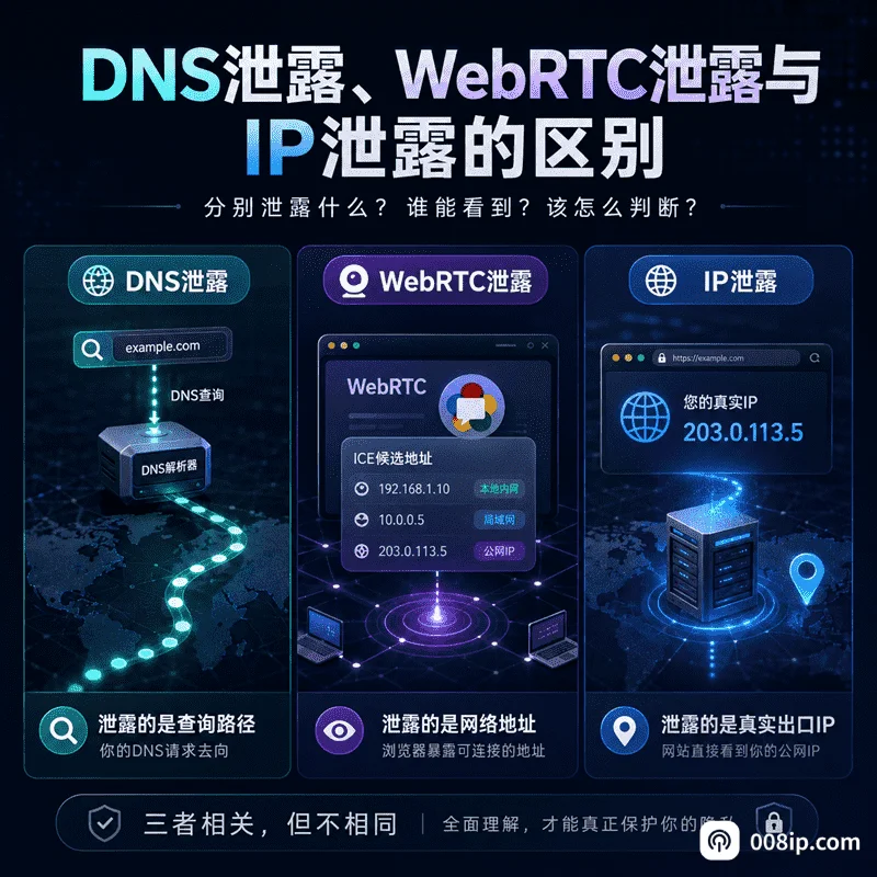 DNS泄露、WebRTC泄露、IP泄露三者有何不同？一张表说清楚