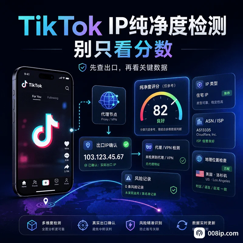TikTok IP纯净度怎么检测？别只看分数，先看这4类数据